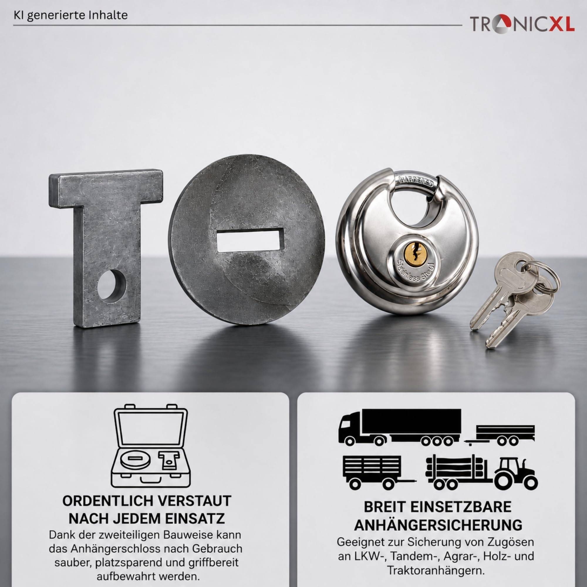 LKW Traktor Deichselschloss + Schloss + 2 Schlüssel Anhänger passend für 40 mm DIN-Zugösen
