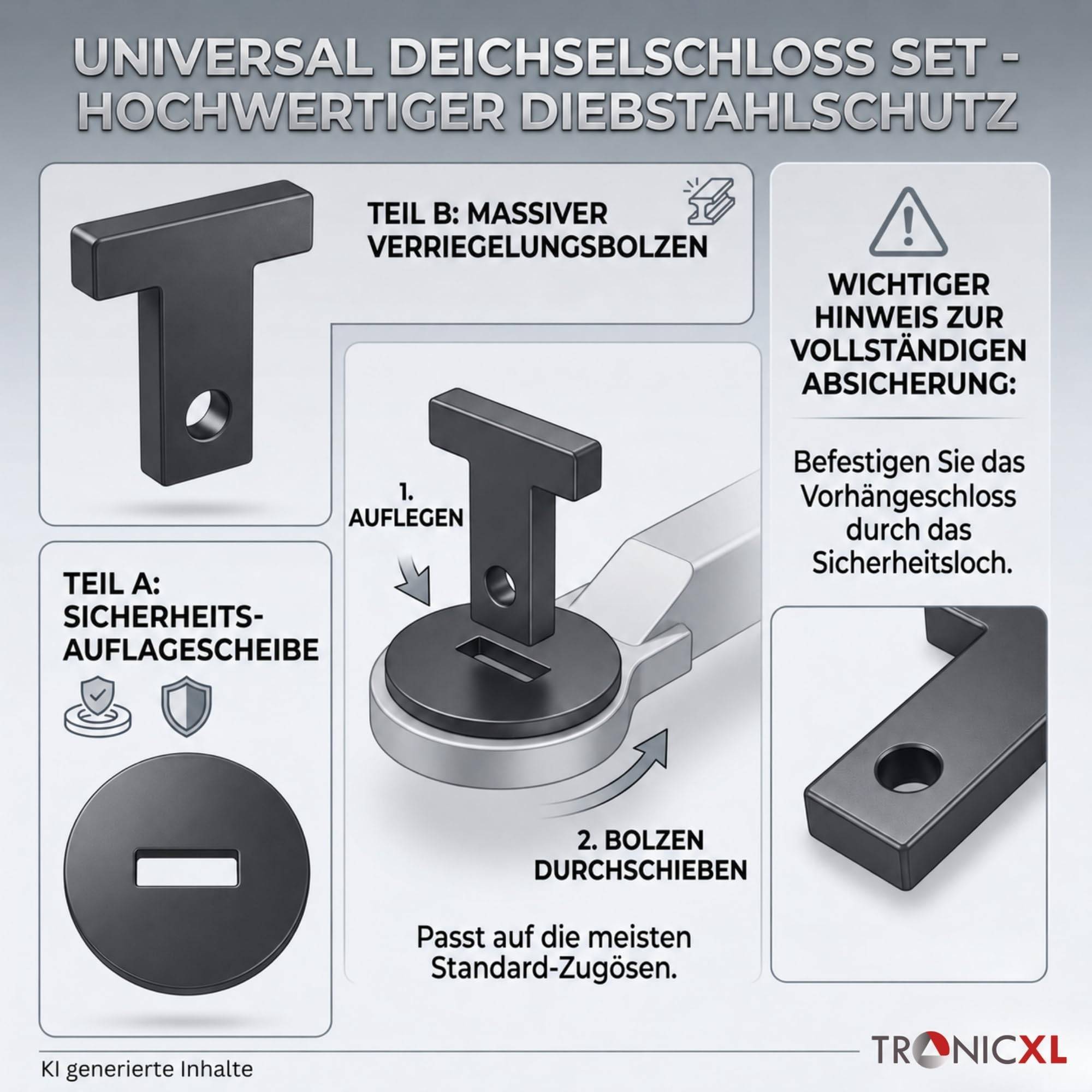 LKW Traktor Deichselschloss + Schloss + 2 Schlüssel Anhänger passend für 40 mm DIN-Zugösen