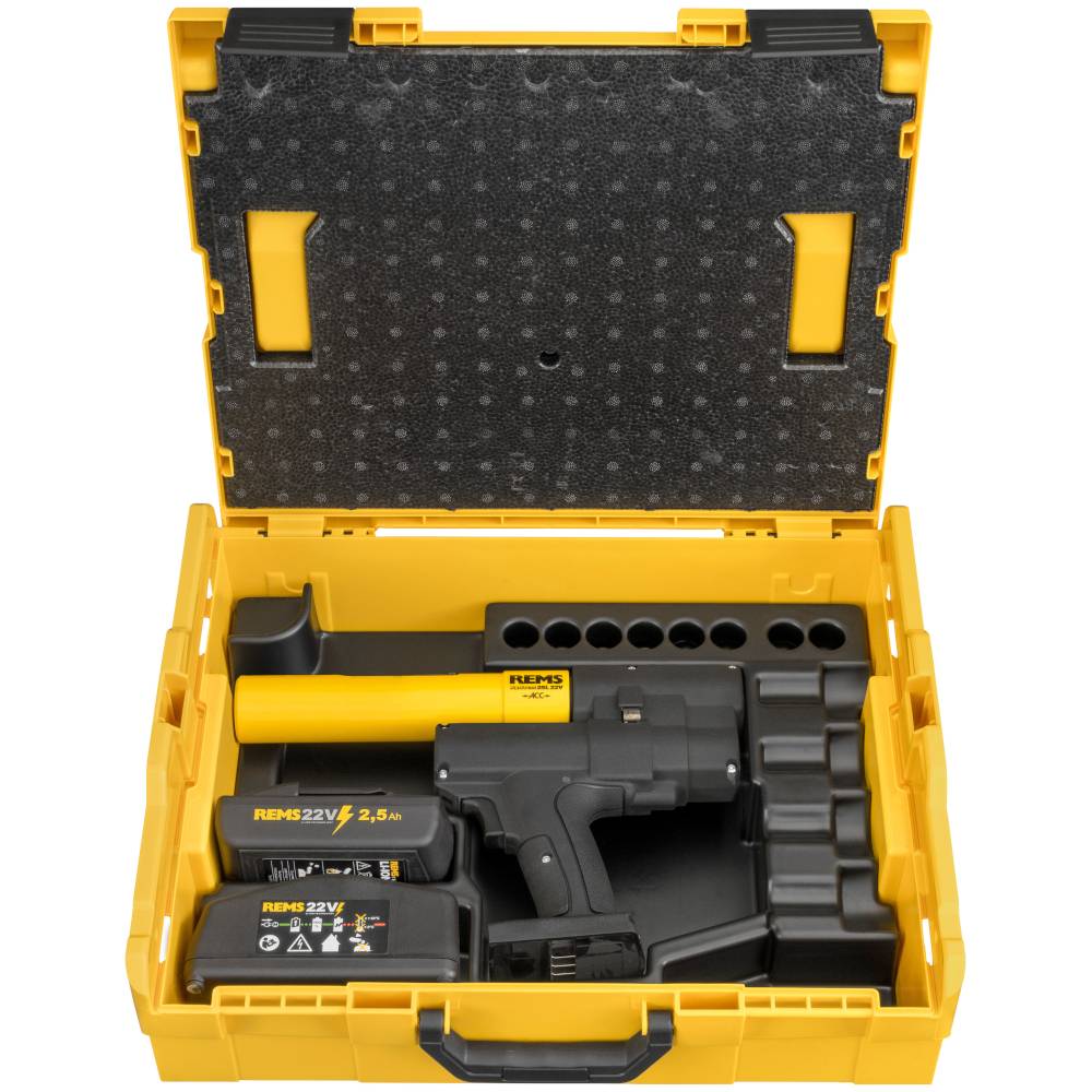 REMS Ax-Press 25 L 22V - Akku-Axialpresse 13 kN - bis Ø 40 mm - mit Akku und Ladegerät - in L-BOXX