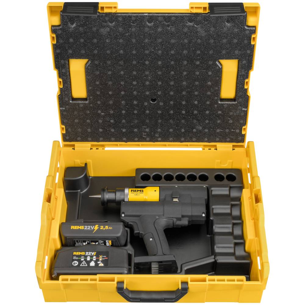 REMS Ex-Press P 22V ACC - Akku-Rohraufweiter 20 kN - Aufweitköpfe P - bis Ø 40 mm - mit Akku und Ladegerät - in L-Boxx