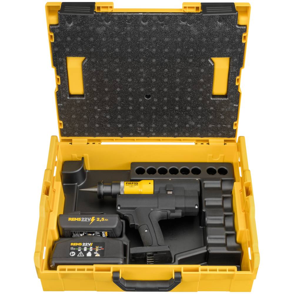 REMS Ex-Press P-CEF 22V ACC - Akku-Rohraufweiter 20 kN - Aufweitköpfe P-CEF - bis Ø 40 mm / 1 1/2 Zoll - mit Akku und Ladegerät - in L-Boxx