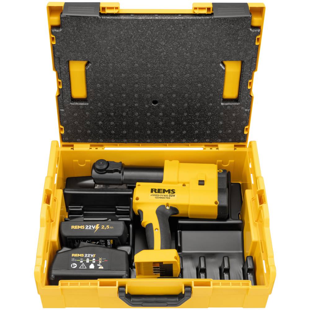 REMS Akku-Press 22V Connected - Akku-Radialpresse 32 kN - Ø 10 bis 108 mm - mit Akku und Ladegerät - in L-Boxx