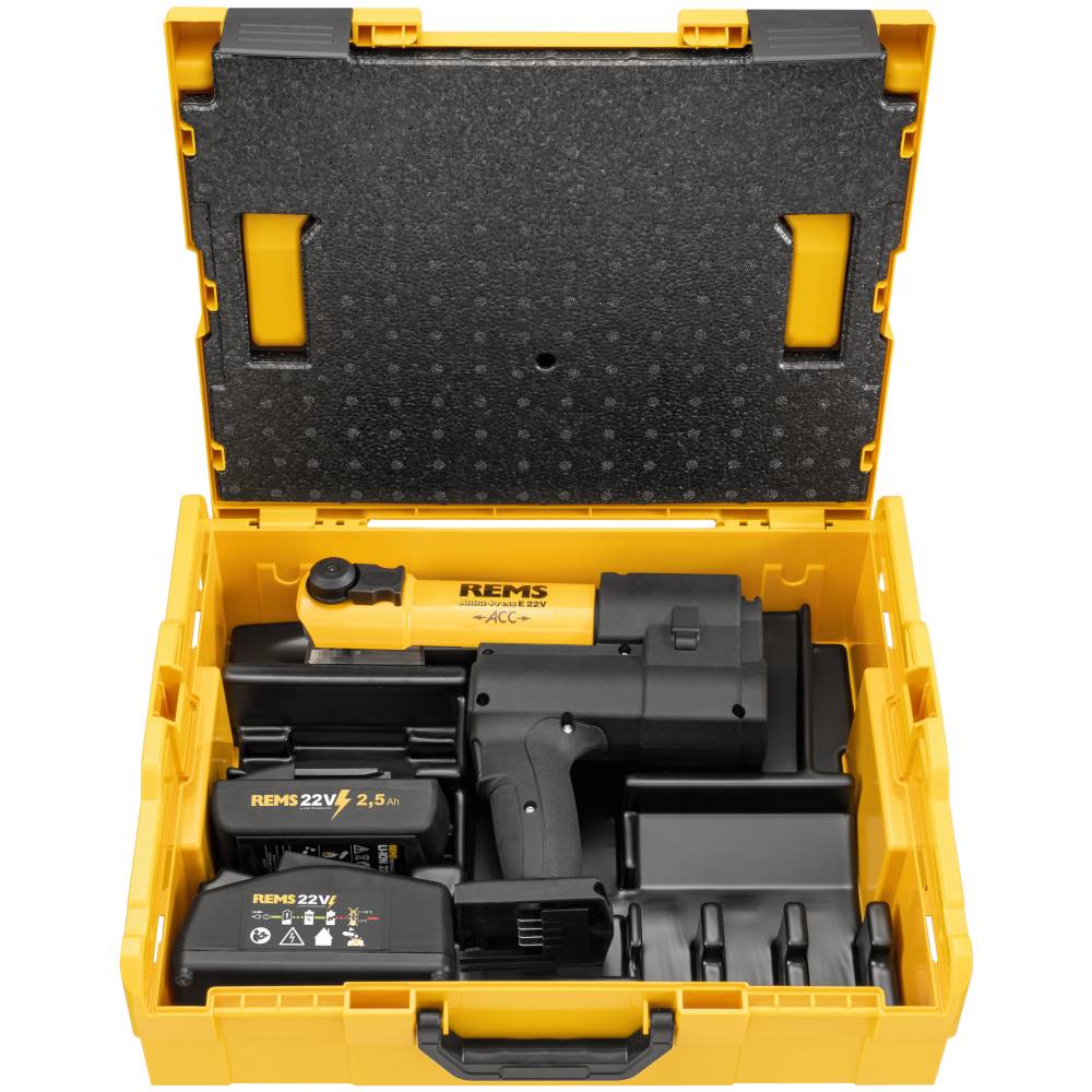 REMS Akku-Press E 22V ACC - Akku-Radialpresse 32 kN - Ø 10 bis 108 mm - ohne Akku und Ladegerät - in L-Boxx