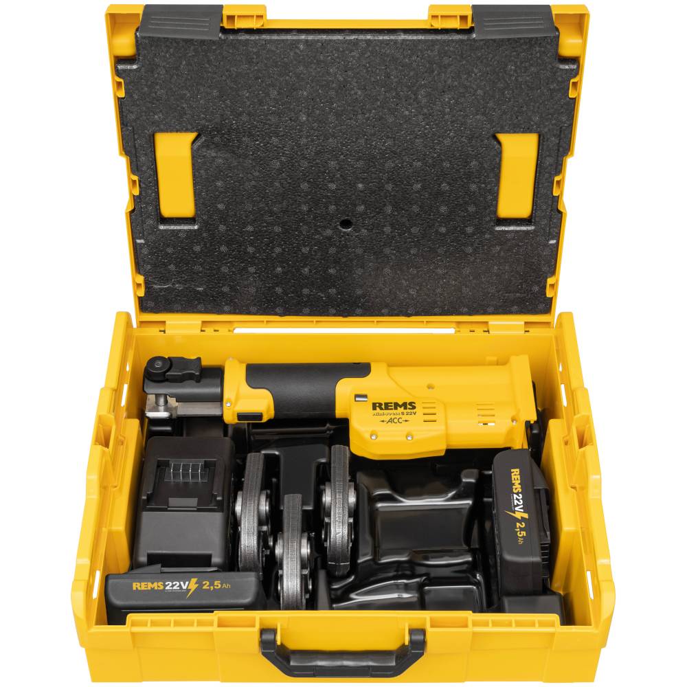 REMS Mini-Press S 22V ACC - Akku-Radialpresse 22 kN - Ø 10 bis 40 mm - mit 2 Akkus und Ladegerät in L-Boxx - Preis per Set