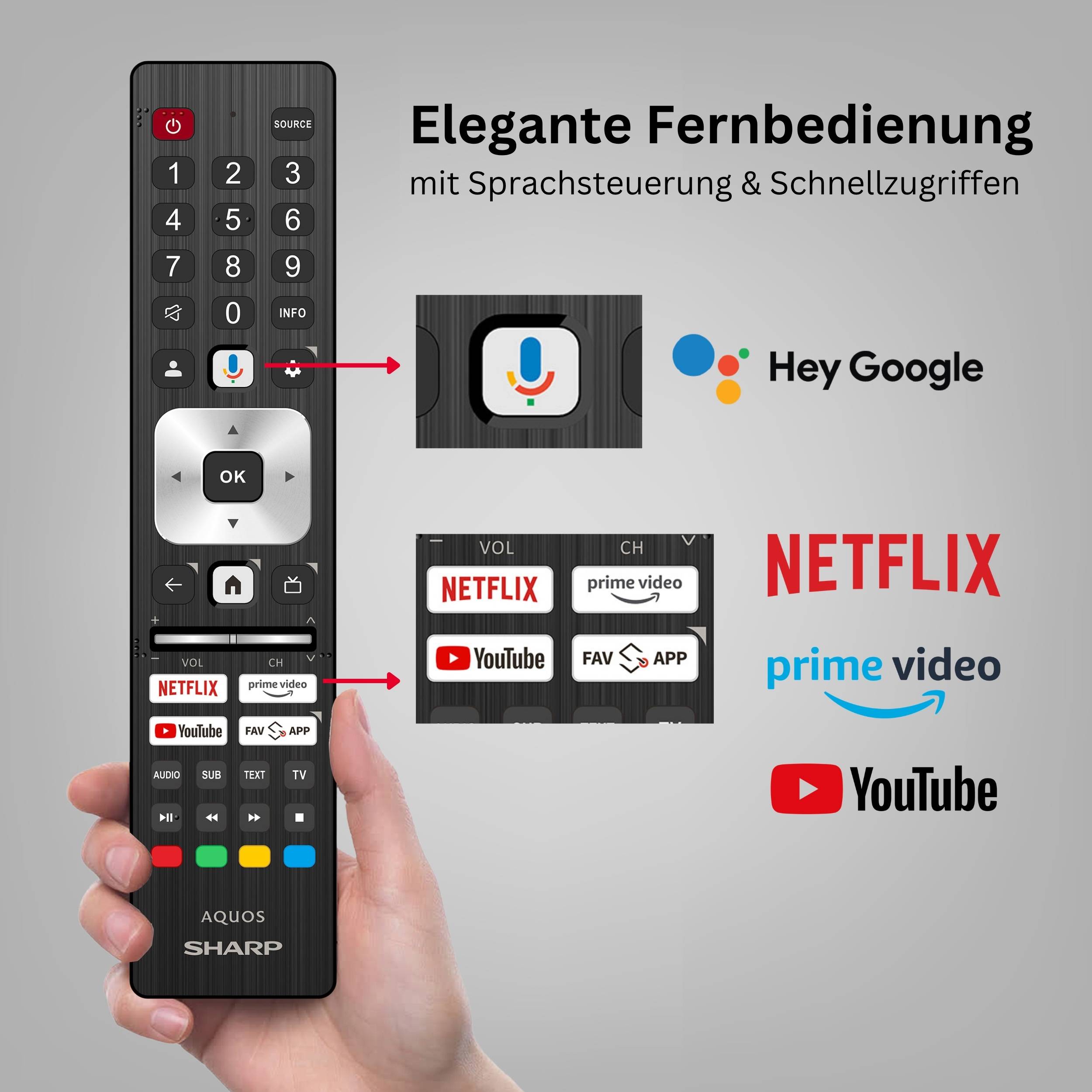 Sharp 50HR7765E QLED Fernseher 50 Zoll Google Smart TV HDR Dolby Vision 4K UHD 144Hz Gaming (2026)