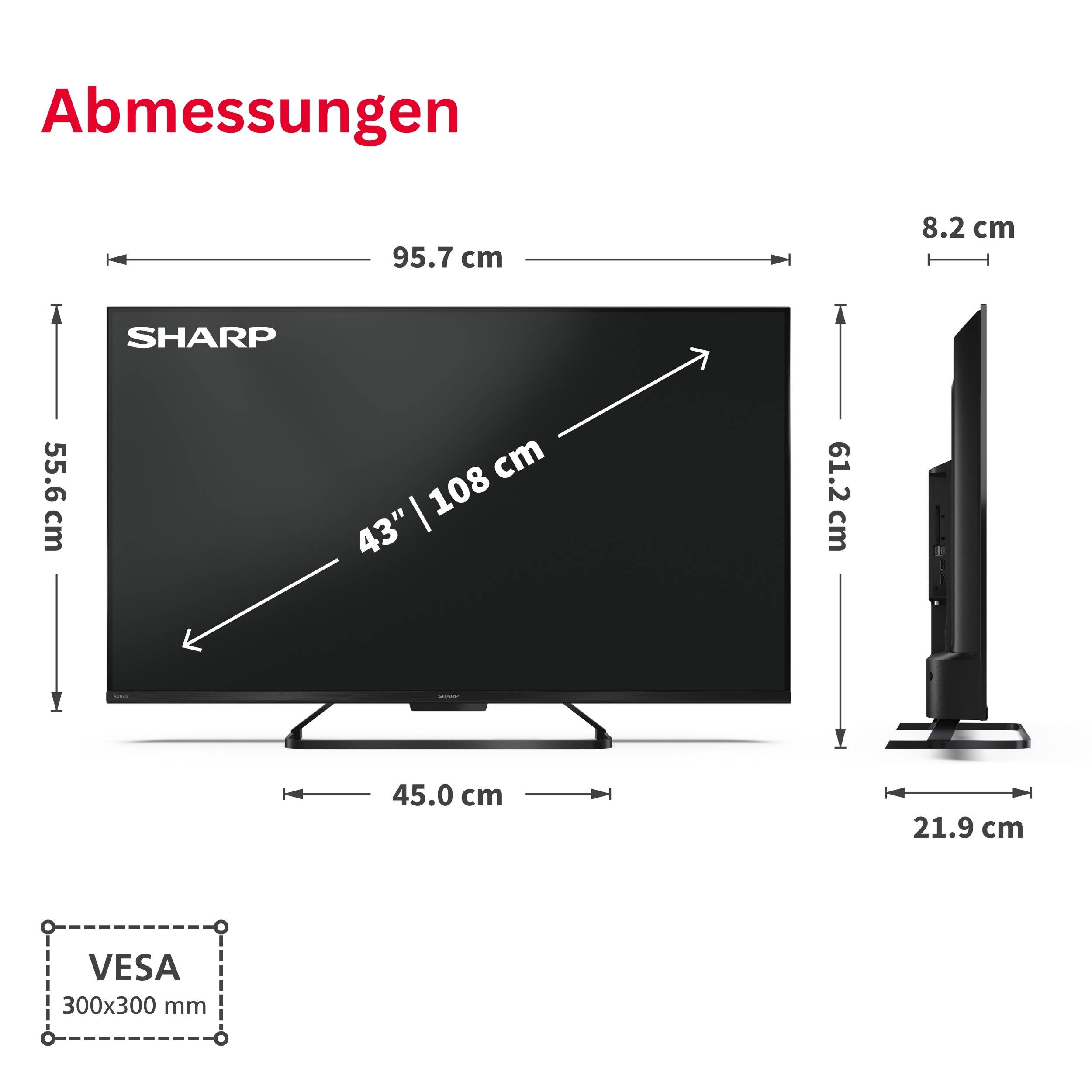 Sharp 43HR7765E QLED Fernseher 43 Zoll Google Smart TV HDR Dolby Vision 4K UHD 144Hz Gaming (2026)