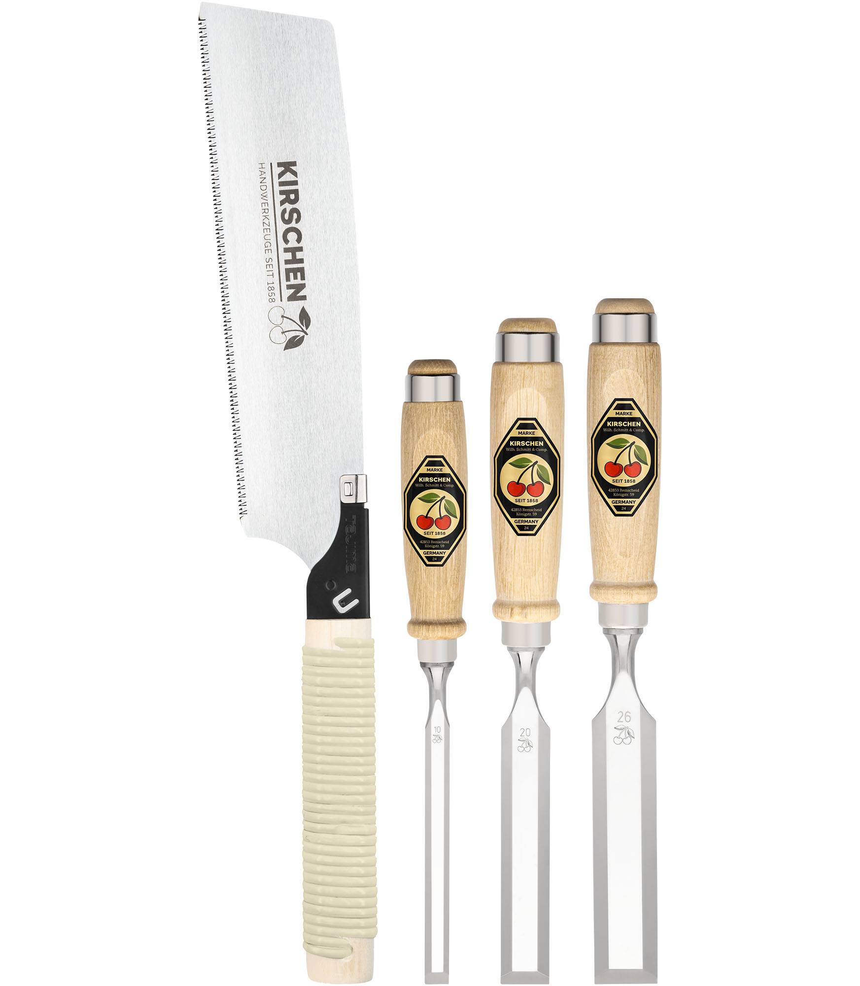 KIRSCHEN Stechbeitel-Set 3-teilig 10/20/26 mm mit Japansäge 225 mm 1194000