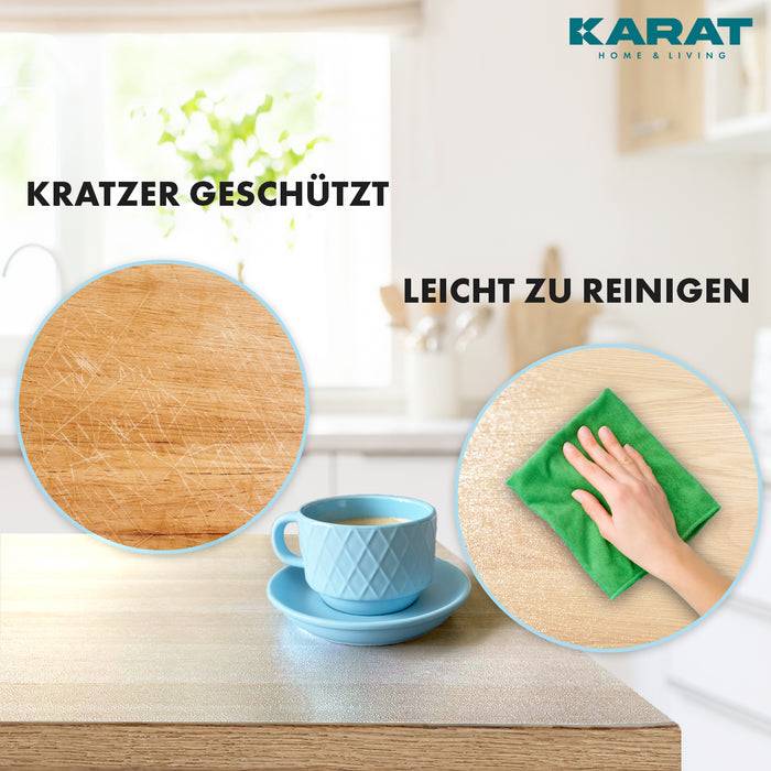 FLOORDIREKT Tischfolie Neo Milky - Halbtransparente Tischschutzfolie mit abgeschrägter Kante - 90 x 190 cm