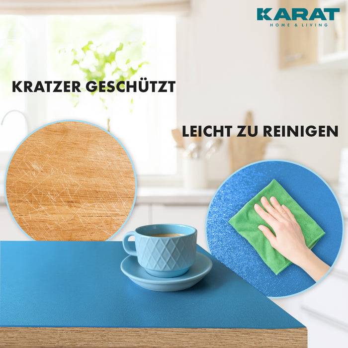 FLOORDIREKT Tischfolie Empire - Tischschutzfolie mit abgeschrägter Kante - Blau - 80 x 120 cm
