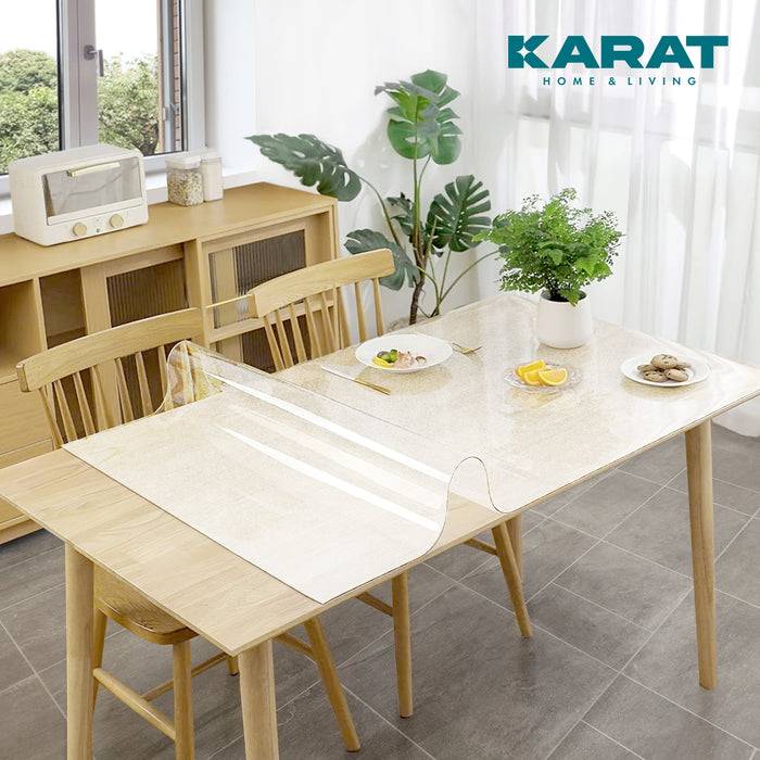 FLOORDIREKT Tischfolie Imperial - Tischschutzfolie mit abgeschrägter Kante - Transparent mattiert - 100 x 220 cm