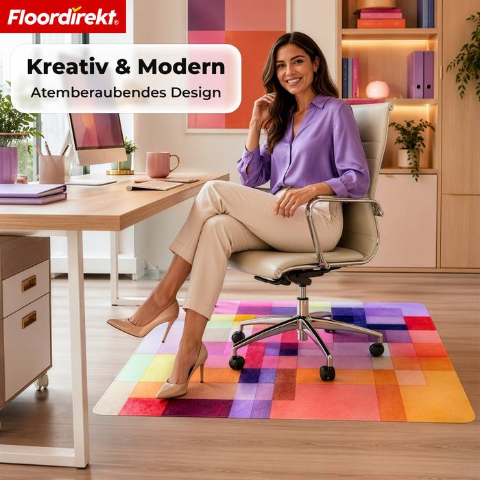 FLOORDIREKT Design Bodenschutzmatte Prisma - Strapazierfähige Bürostuhlunterlage aus Spezial PVC - 80 x 118 cm