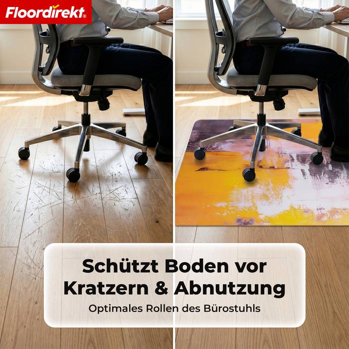 FLOORDIREKT Design Bodenschutzmatte Sunfield - Strapazierfähige Bürostuhlunterlage aus Spezial PVC - 80 x 118 cm