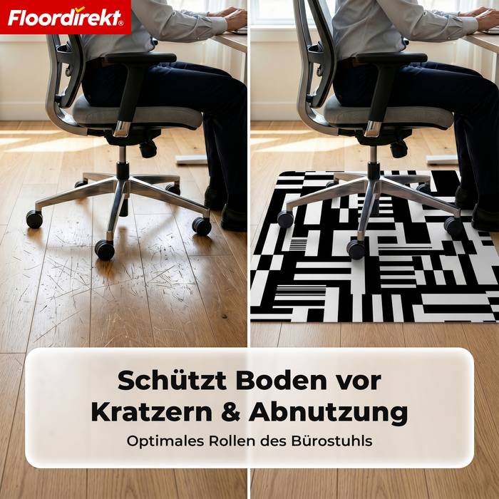 FLOORDIREKT Design Bodenschutzmatte Blackprint - Strapazierfähige Bürostuhlunterlage aus Spezial PVC - 80 x 118 cm
