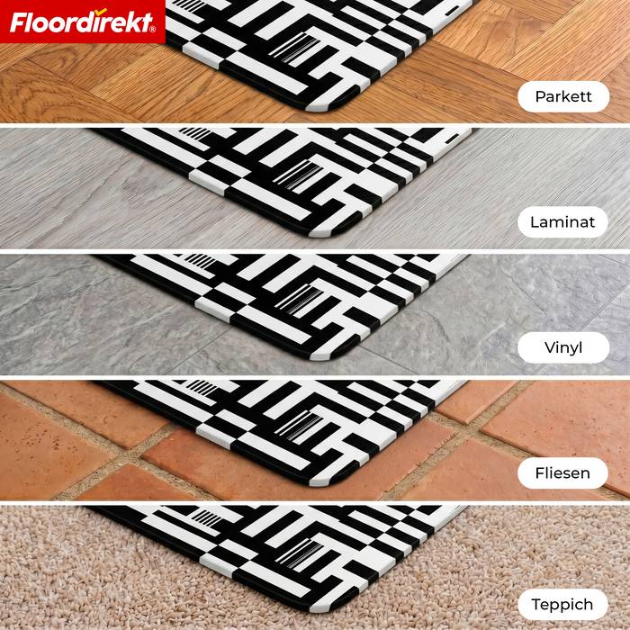FLOORDIREKT Design Bodenschutzmatte Blackprint - Strapazierfähige Bürostuhlunterlage aus Spezial PVC - 80 x 118 cm