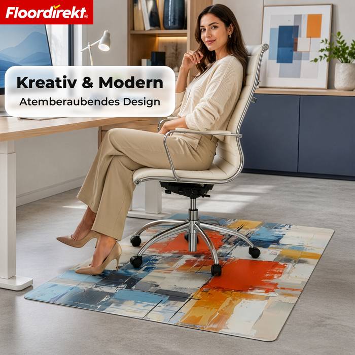 FLOORDIREKT Design Bodenschutzmatte Atelier - Strapazierfähige Bürostuhlunterlage aus Spezial PVC - 80 x 118 cm