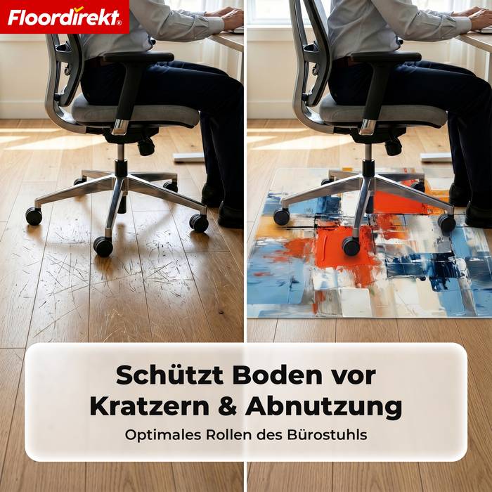 FLOORDIREKT Design Bodenschutzmatte Atelier - Strapazierfähige Bürostuhlunterlage aus Spezial PVC - 80 x 118 cm