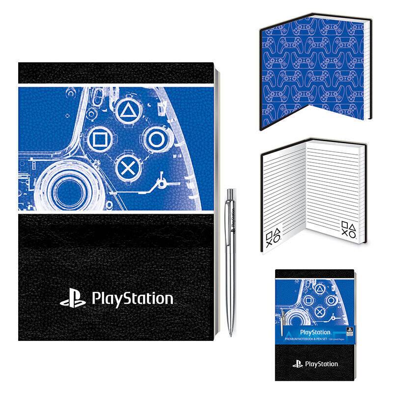 Hochwertiges A5-Notizbuch mit Playstation-Biros 21 x 15 cm
