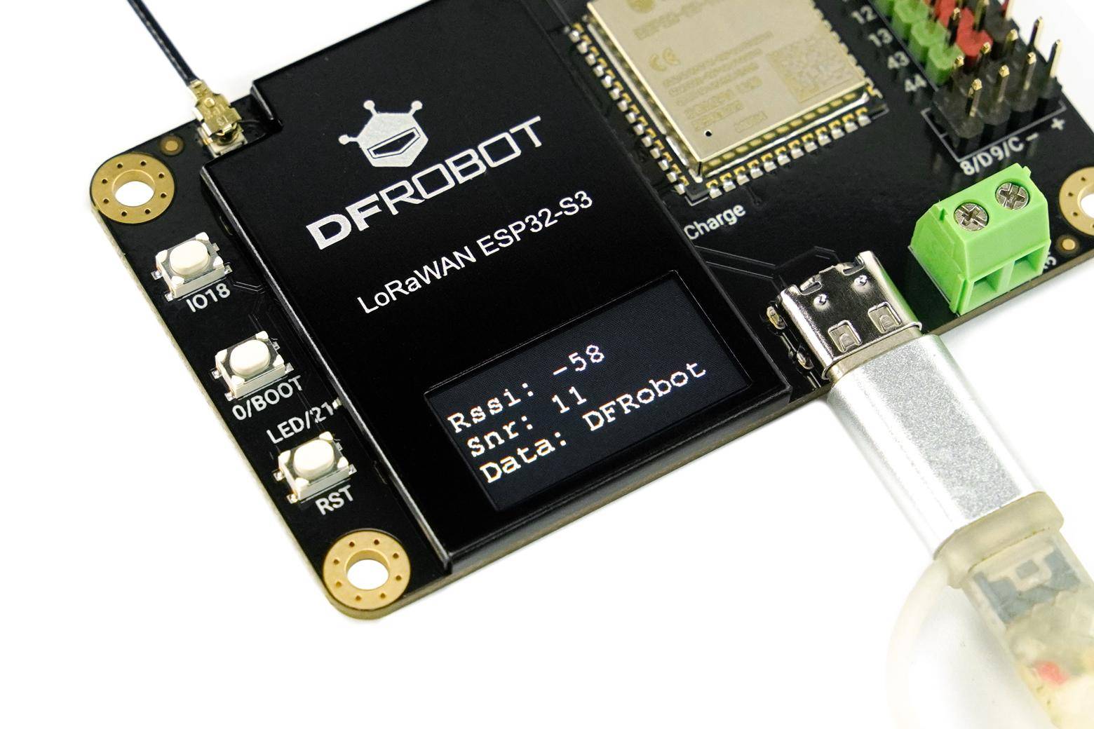 DFRobot ESP32-S3 LoRaWAN Board, SX1262, 0,96″ Display, Tasten, I2C, WiFi Bluetooth, 16dBm, 137dBm
