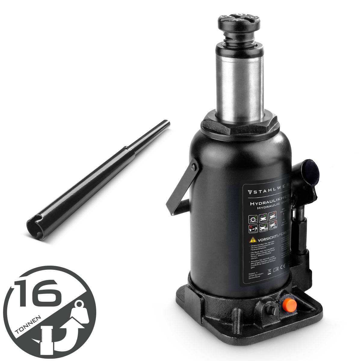 STAHLWERK Hydraulikheber 16 t 225-445 mm Stempelwagenheber Autoheber Wagenheber