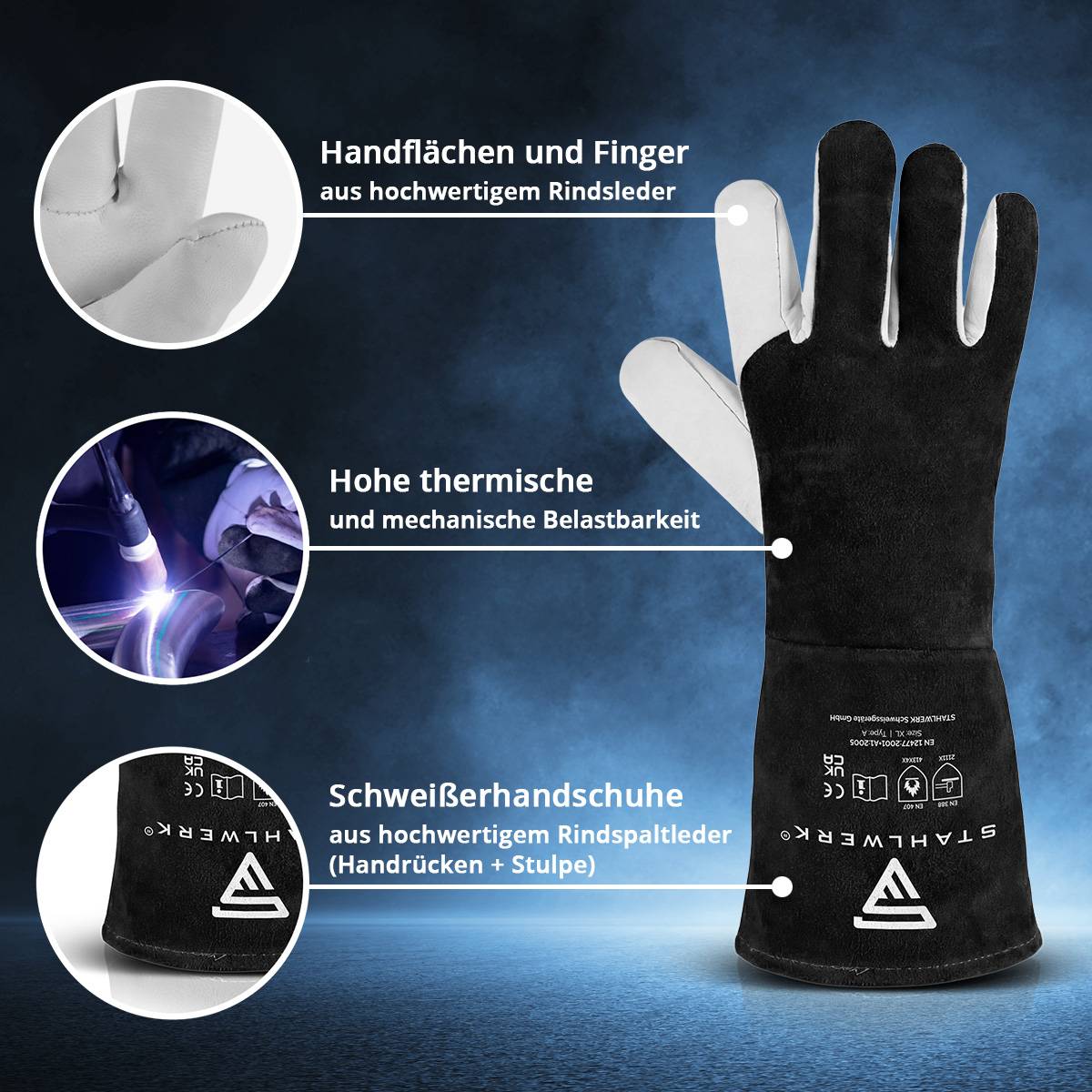 STAHLWERK Schweißerhandschuhe Echtleder XL Hitzeschutzhandschuhe Typ A feuerfest