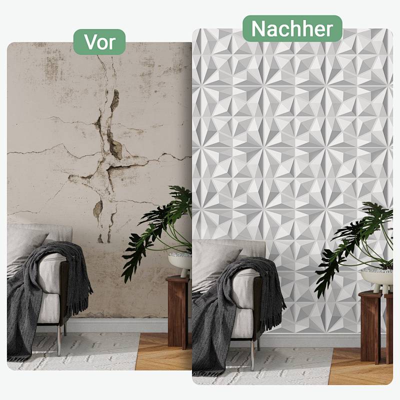 3D Wandpaneele 50*50cm Weiß Diamant Effekt PVC Wanddeko Platten für Innenräume