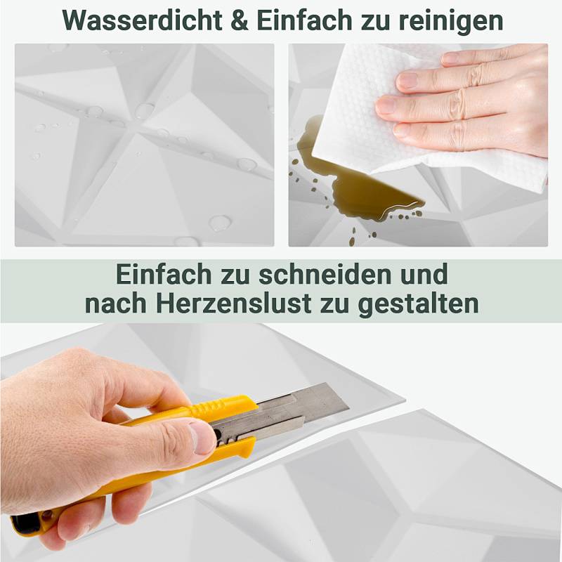 3D Wandpaneele 50*50cm Weiß Diamant Effekt PVC Wanddeko Platten für Innenräume