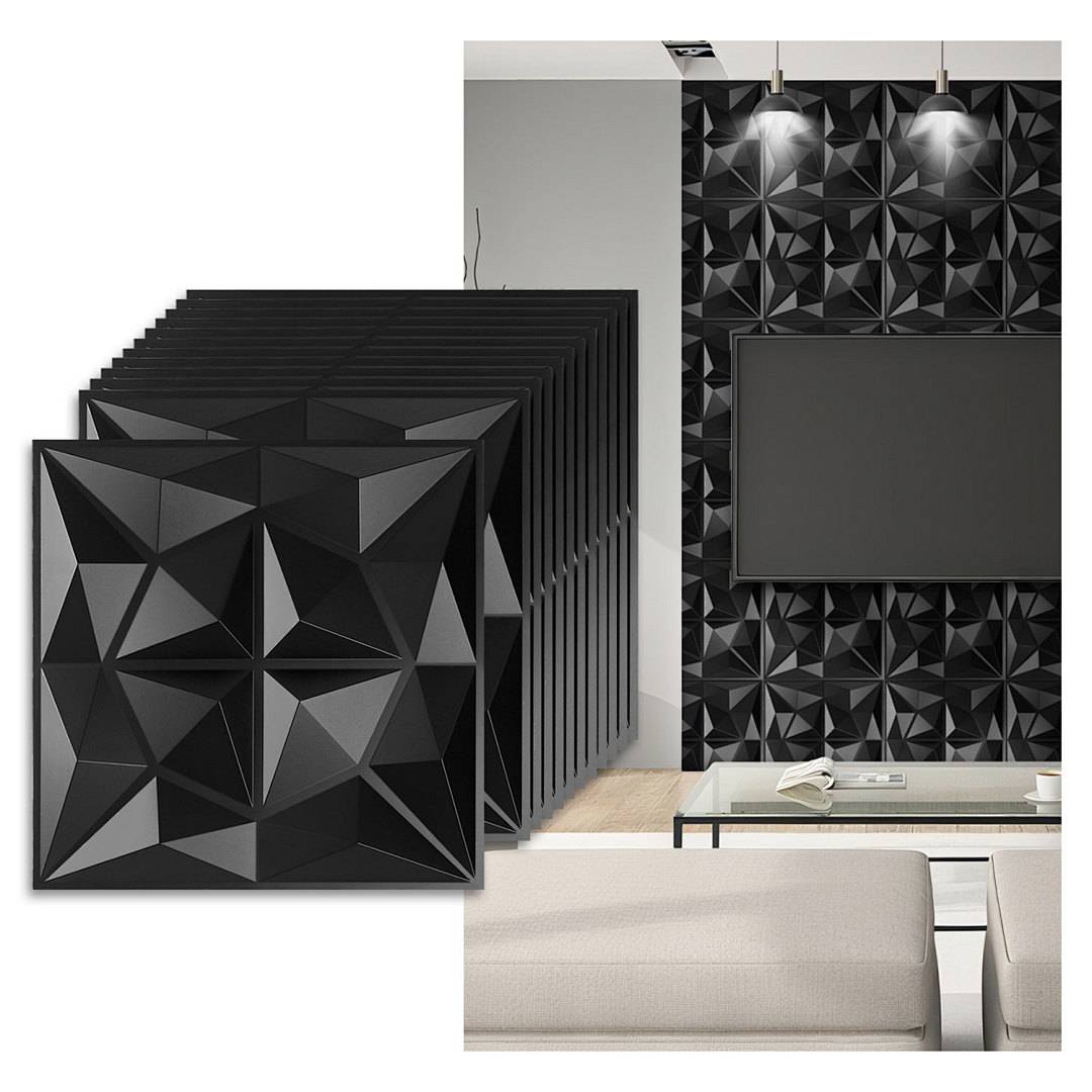 3D PVC Wandpaneele 30*30cm Schwarz Diamant Optik Wandverkleidung Zuschneidbar Innen