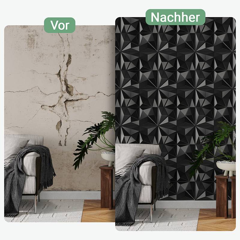 3D PVC Wandpaneele 30*30cm Schwarz Diamant Optik Wandverkleidung Zuschneidbar Innen