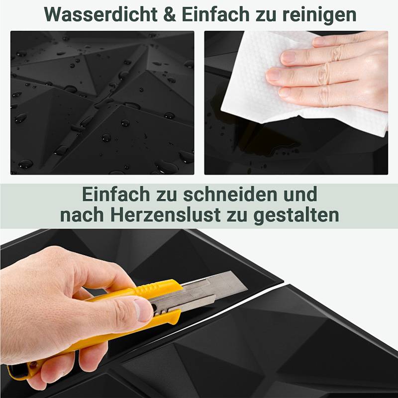 3D PVC Wandpaneele 30*30cm Schwarz Diamant Optik Wandverkleidung Zuschneidbar Innen