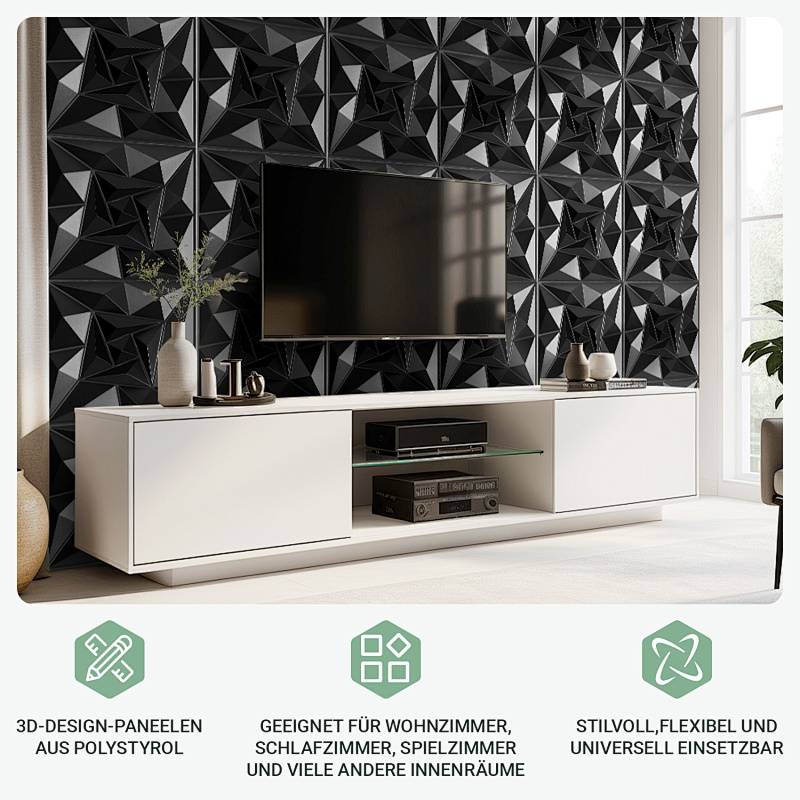 3D Wandpaneele Schwarz 30*30cm Wirbel Design PVC Selbstklebende Wanddeko Kunstvoll