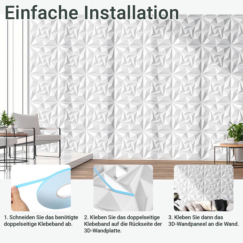 3D Wandpaneele Weiß 30*30cm Wirbel Optik PVC Leichte Wanddeko für Wohnzimmer