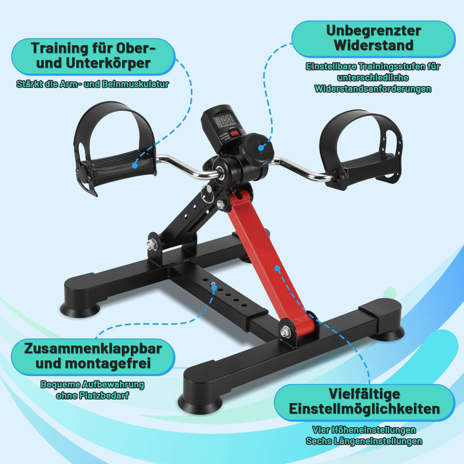 Mini-Heimtrainer Fitness Fahrrad Pedaltrainer, Armtrainer Beintrainer mit LCD, verstellbarer Widerstand, höhenverstellbar, rutschfest