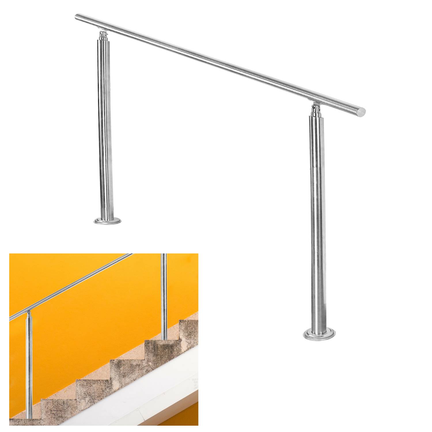 180cm Treppengeländer Edelstahl Handlauf Geländer für Treppen Balkon, ohne Querstreben, Innen & Außen