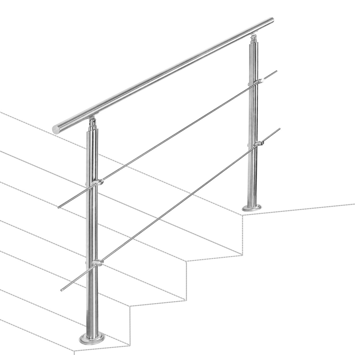 80cm Treppengeländer Edelstahl Handlauf Geländer für Treppen Balkon, mit 2 Querstreben, Innen & Außen