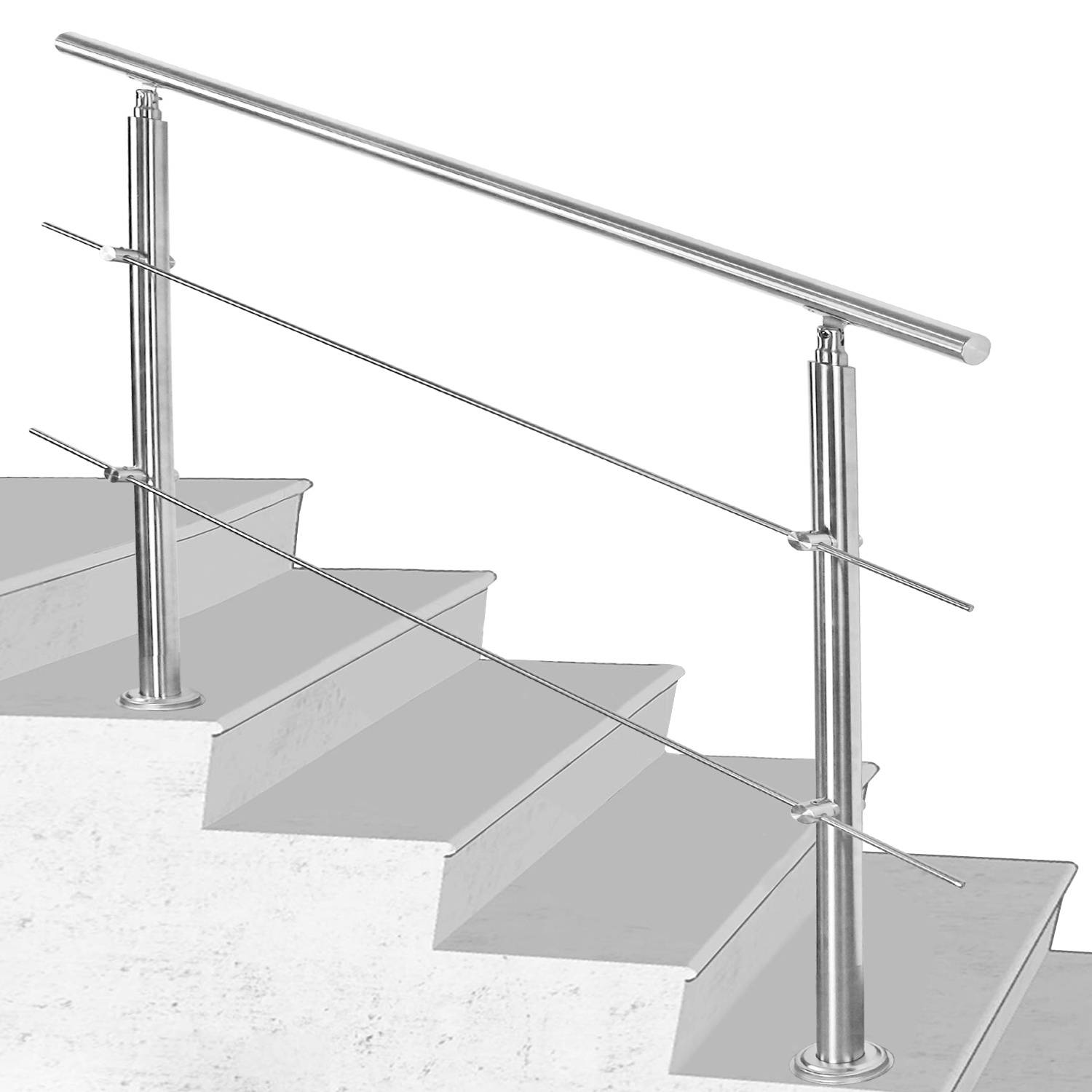 80cm Treppengeländer Edelstahl Handlauf Geländer für Treppen Balkon, mit 2 Querstreben, Innen & Außen