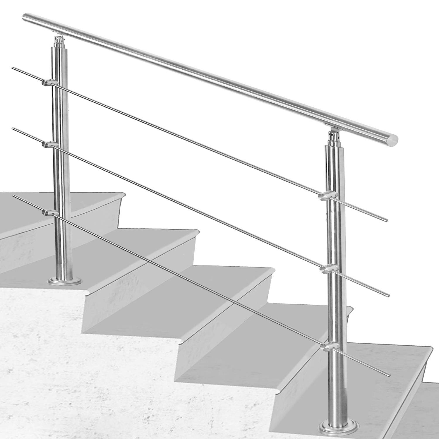 80cm Treppengeländer Edelstahl Handlauf Geländer für Treppen Balkon, mit 3 Querstreben, Innen & Außen