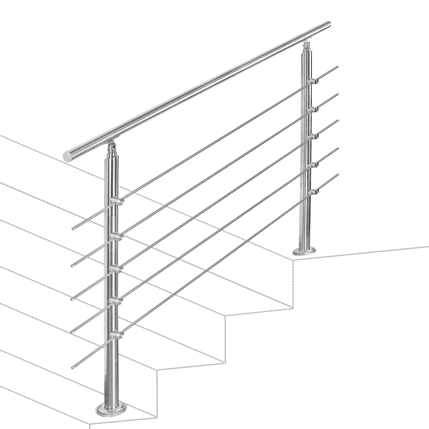 80cm Treppengeländer Edelstahl Handlauf Geländer für Treppen Balkon, mit 5 Querstreben, Innen & Außen