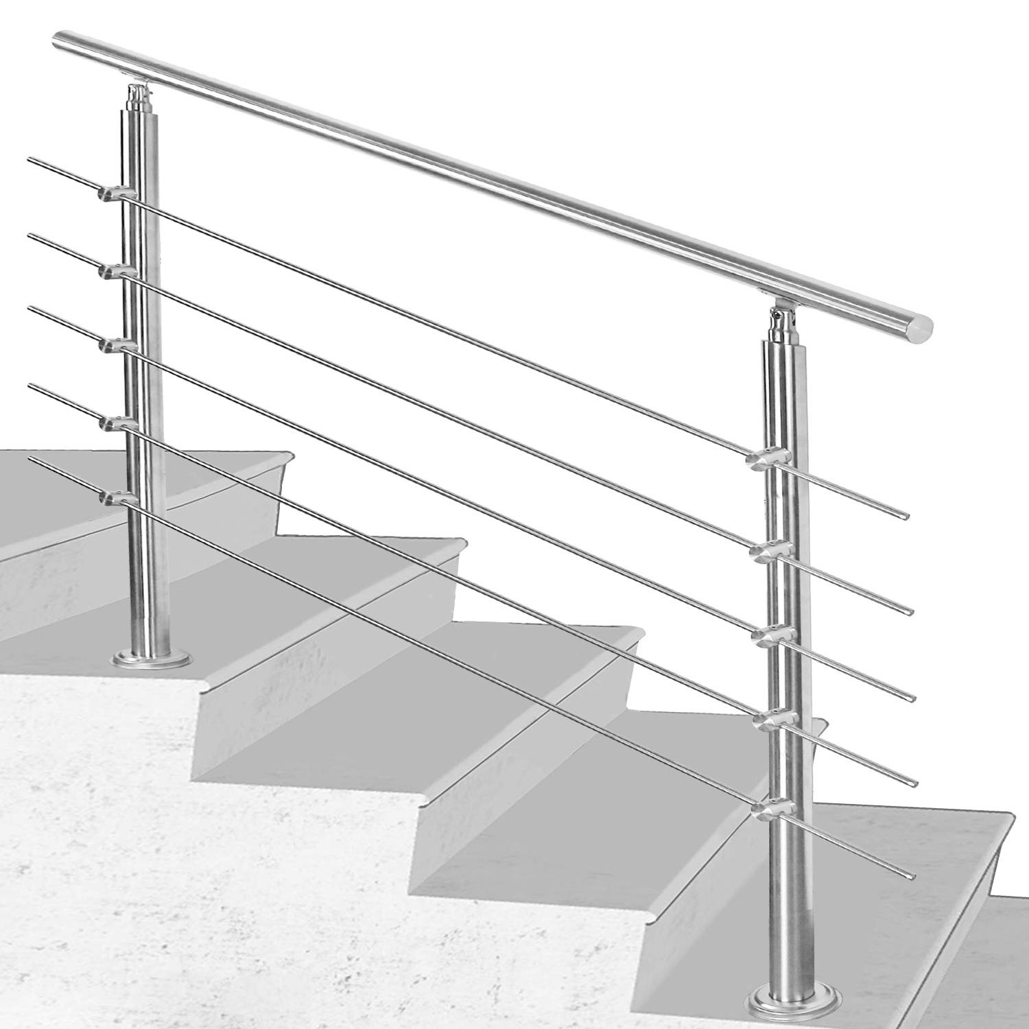 100cm Treppengeländer Edelstahl Handlauf Geländer für Treppen Balkon, mit 5 Querstreben, Innen & Außen