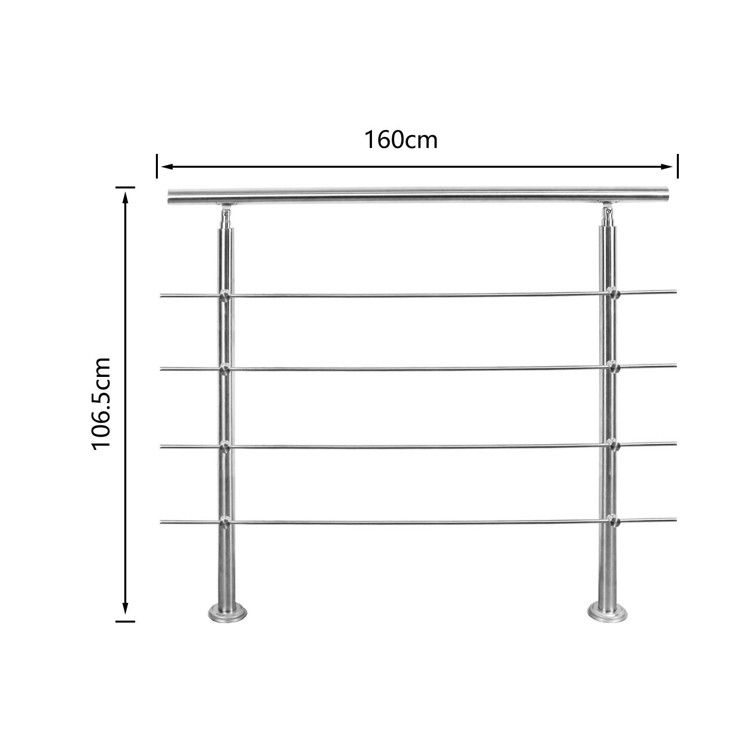 160cm Treppengeländer Edelstahl Handlauf Geländer für Treppen Balkon, mit 4 Querstreben, Innen & Außen