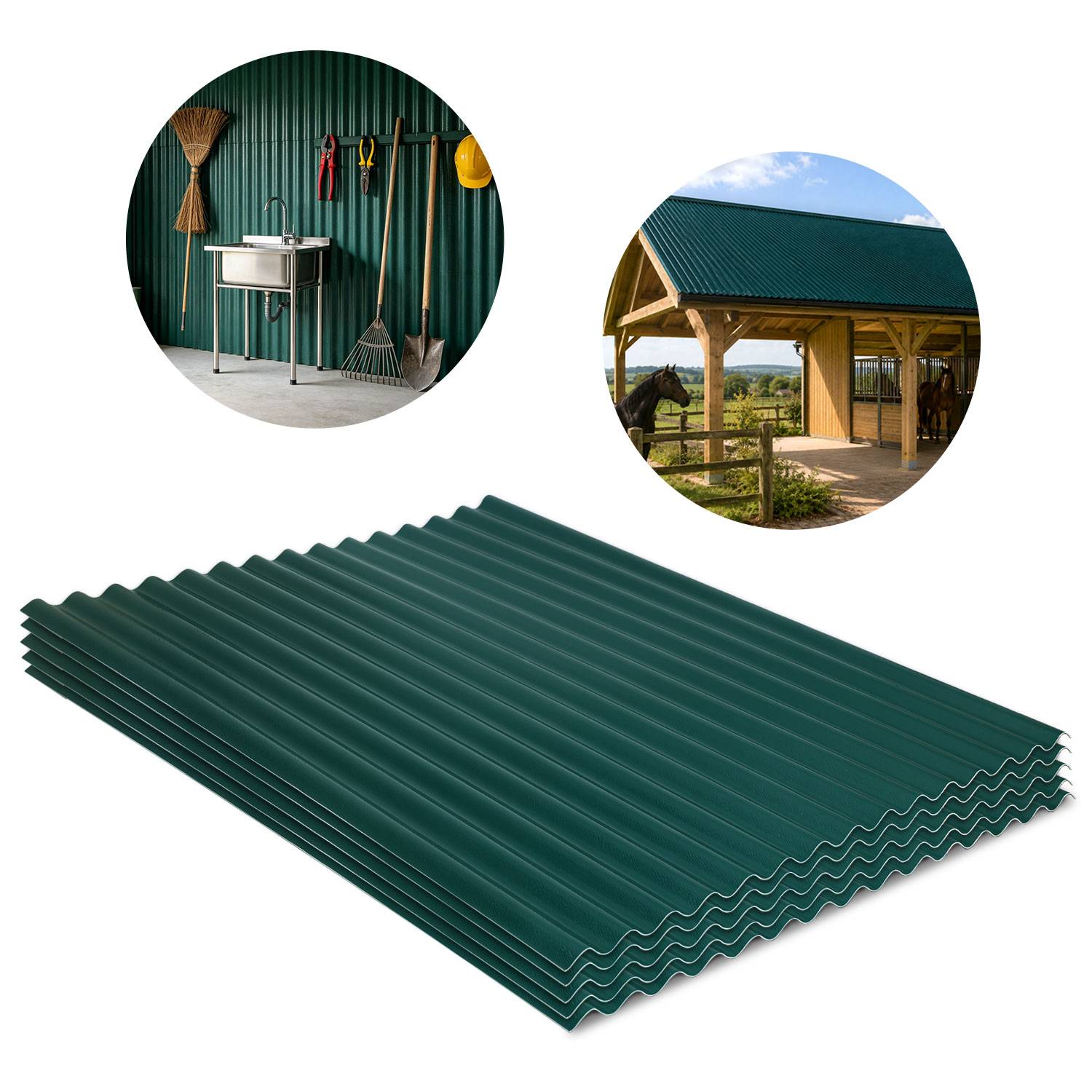 ASA Verbund-Wellplatten 5 Stück Dunkelgrün 117×93 cm, Dachplatten 1,5 mm, witterungsbeständige Wellplatten für Carport, Gartenhaus, Gewächshaus