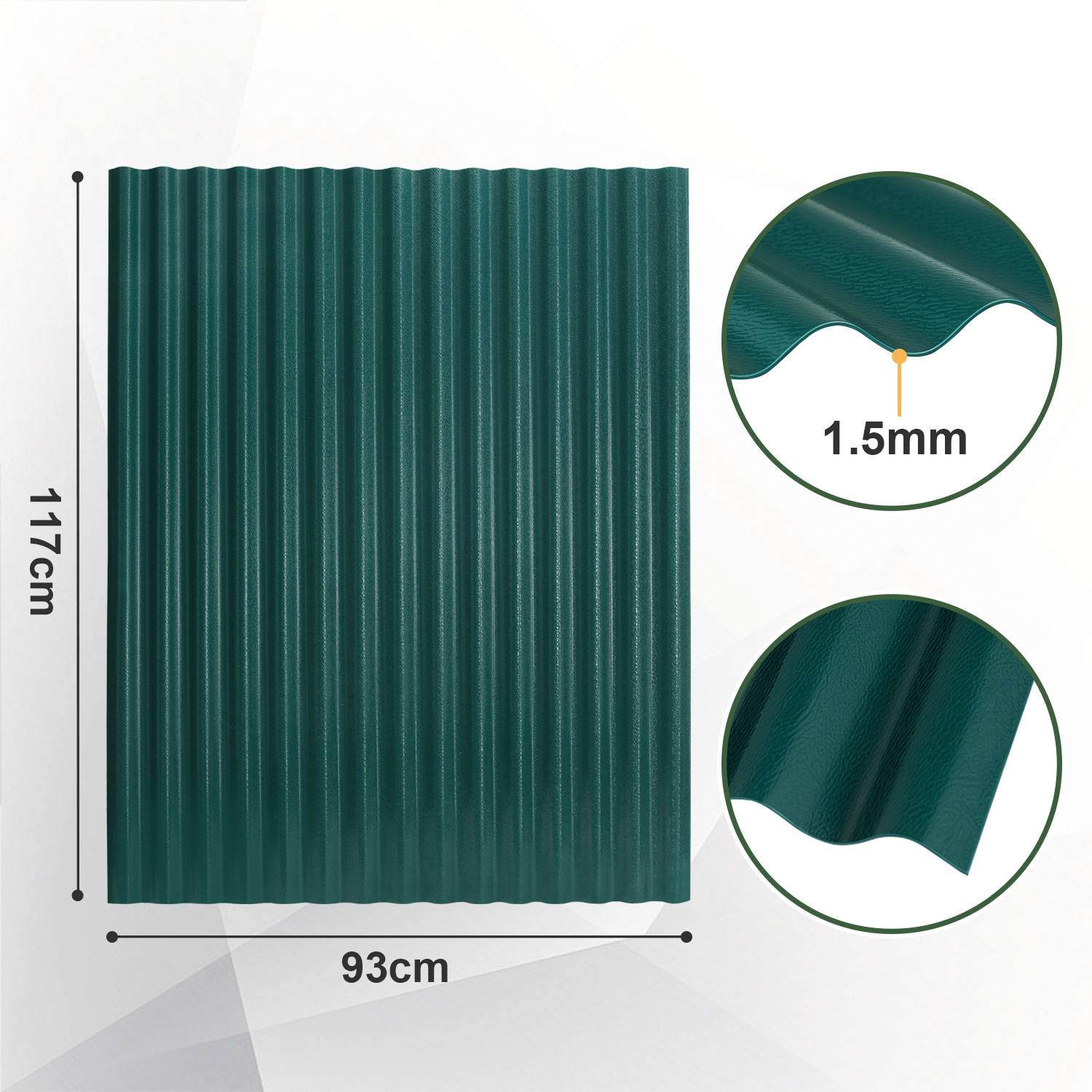ASA Verbund-Wellplatten 5 Stück Dunkelgrün 117×93 cm, Dachplatten 1,5 mm, witterungsbeständige Wellplatten für Carport, Gartenhaus, Gewächshaus