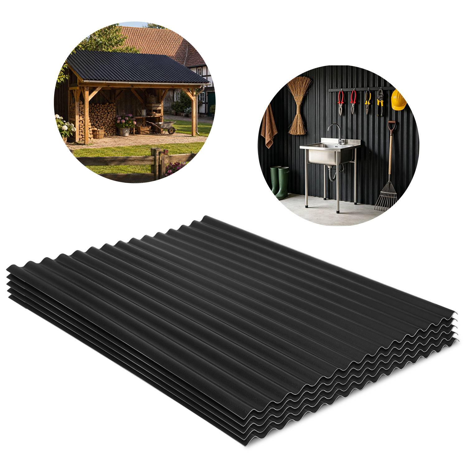 ASA Verbund-Wellplatten 5 Stück Anthrazitgrau 117×93 cm, Dachplatten 1,5 mm, witterungsbeständige Wellplatten für Carport, Gartenhaus, Gewächshau