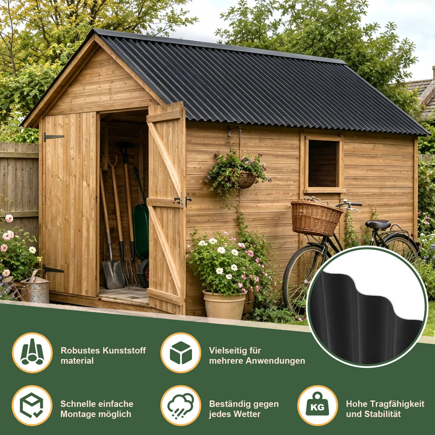 ASA Verbund-Wellplatten 5 Stück Anthrazitgrau 117×93 cm, Dachplatten 1,5 mm, witterungsbeständige Wellplatten für Carport, Gartenhaus, Gewächshau