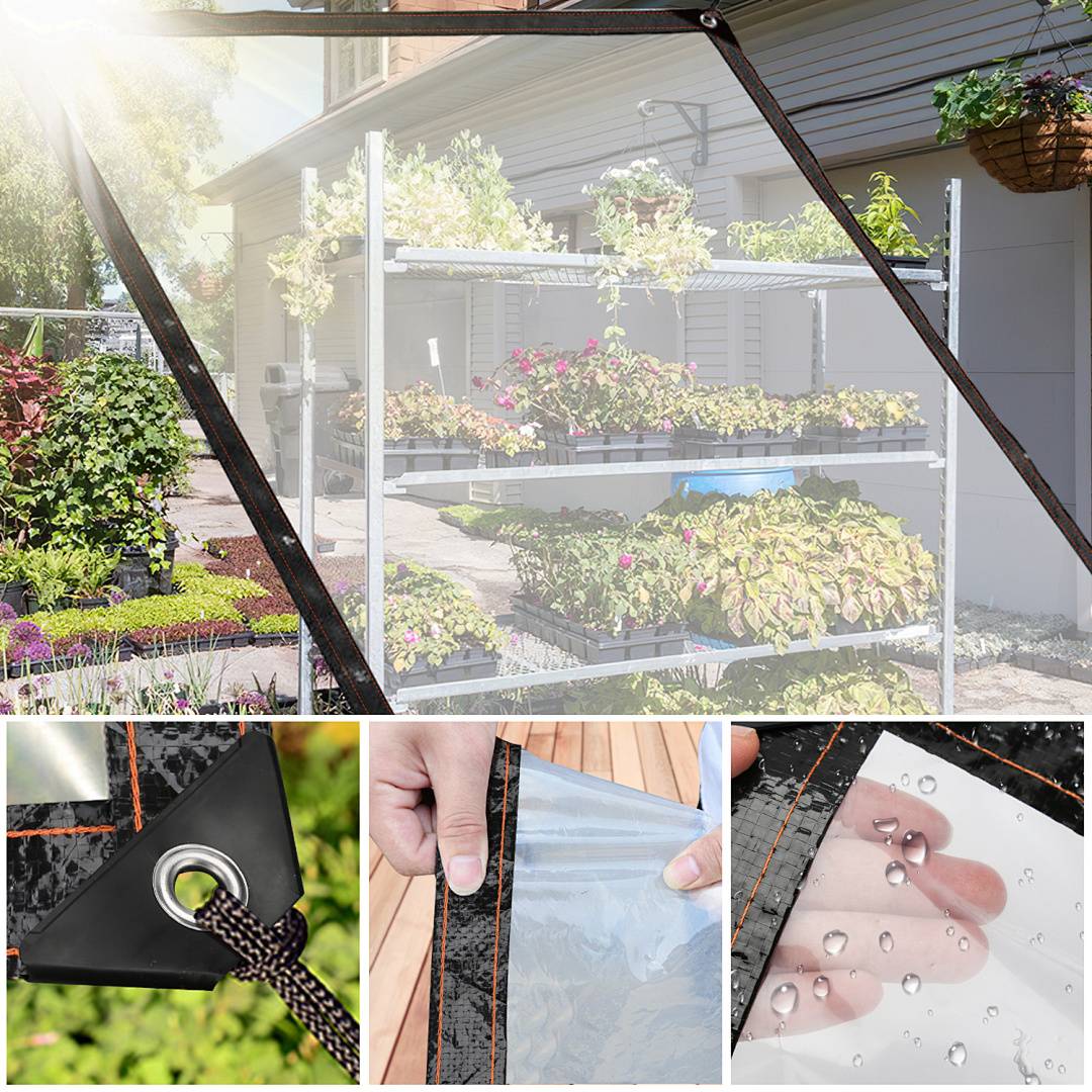 2x Transparente Plane mit Ösen wasserdichte Abdeckplane aus PE wetterfest und UV-beständig für Garten Balkon Terrasse Gewächshaus und Pavillon 3