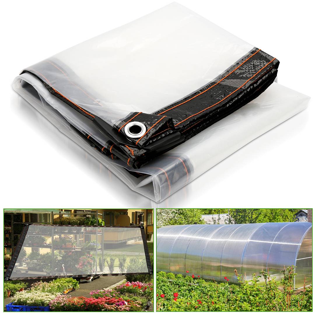 2x Transparente Plane mit Ösen wasserdichte Abdeckplane aus PE wetterfest und UV-beständig für Garten Balkon Terrasse Gewächshaus und Pavillon 3