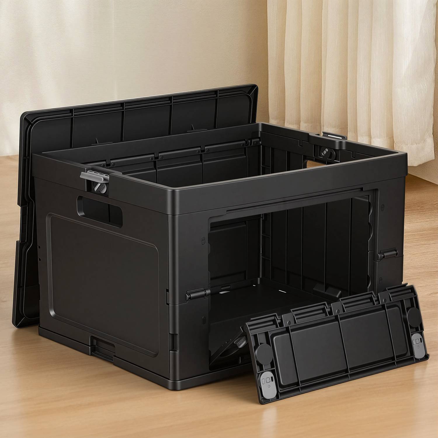 Einkaufstrolley 48L faltbar Schwarz, 3-in-1 Box-Trolley mit leisen Rollen, ergonomischem Griff, Aluminium + PP, klappbar