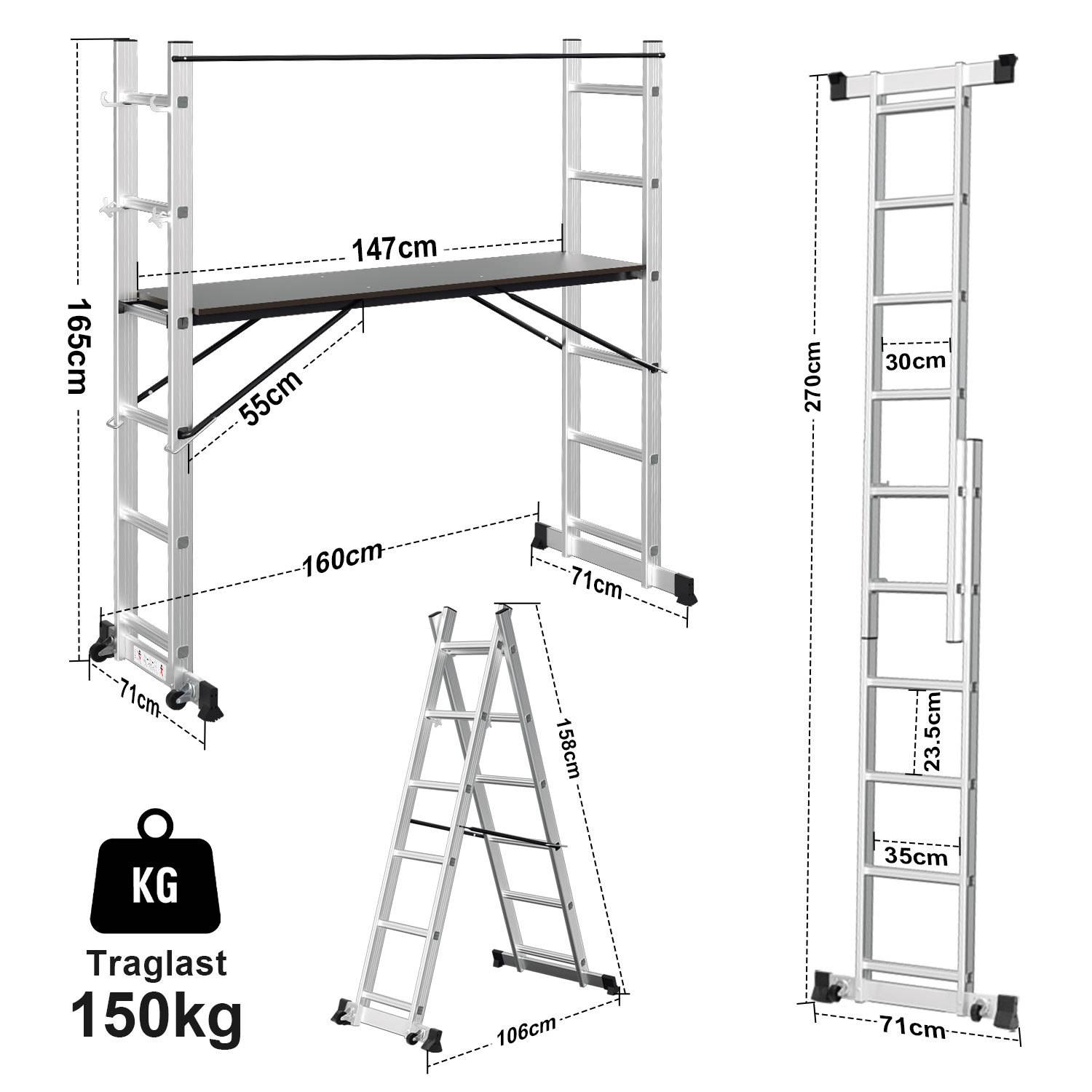 Arbeitsgerüst Baugerüst Arbeitsbühne Leiter Gerüst Stehleiter Multigerüst,Silber