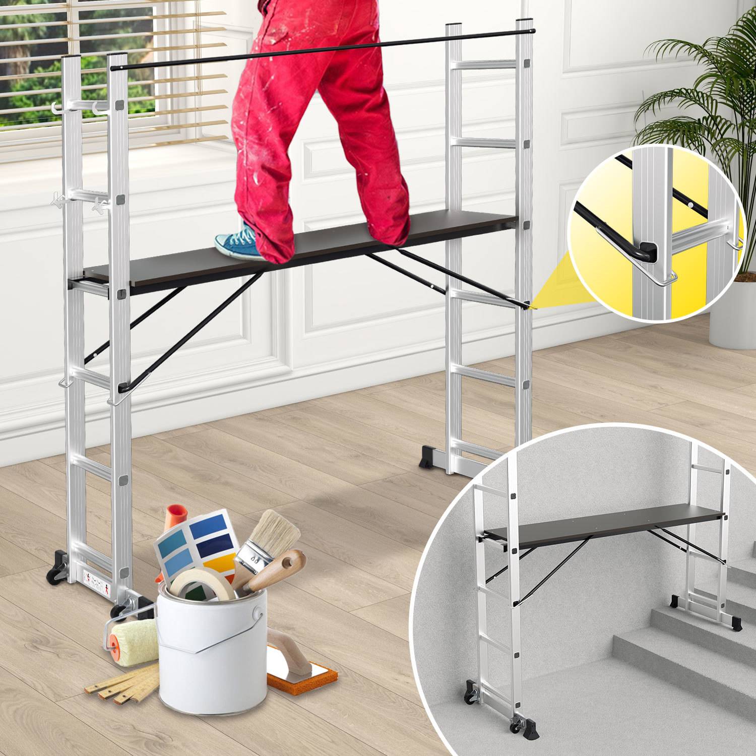 Arbeitsgerüst Baugerüst Arbeitsbühne Leiter Gerüst Stehleiter Multigerüst,Silber