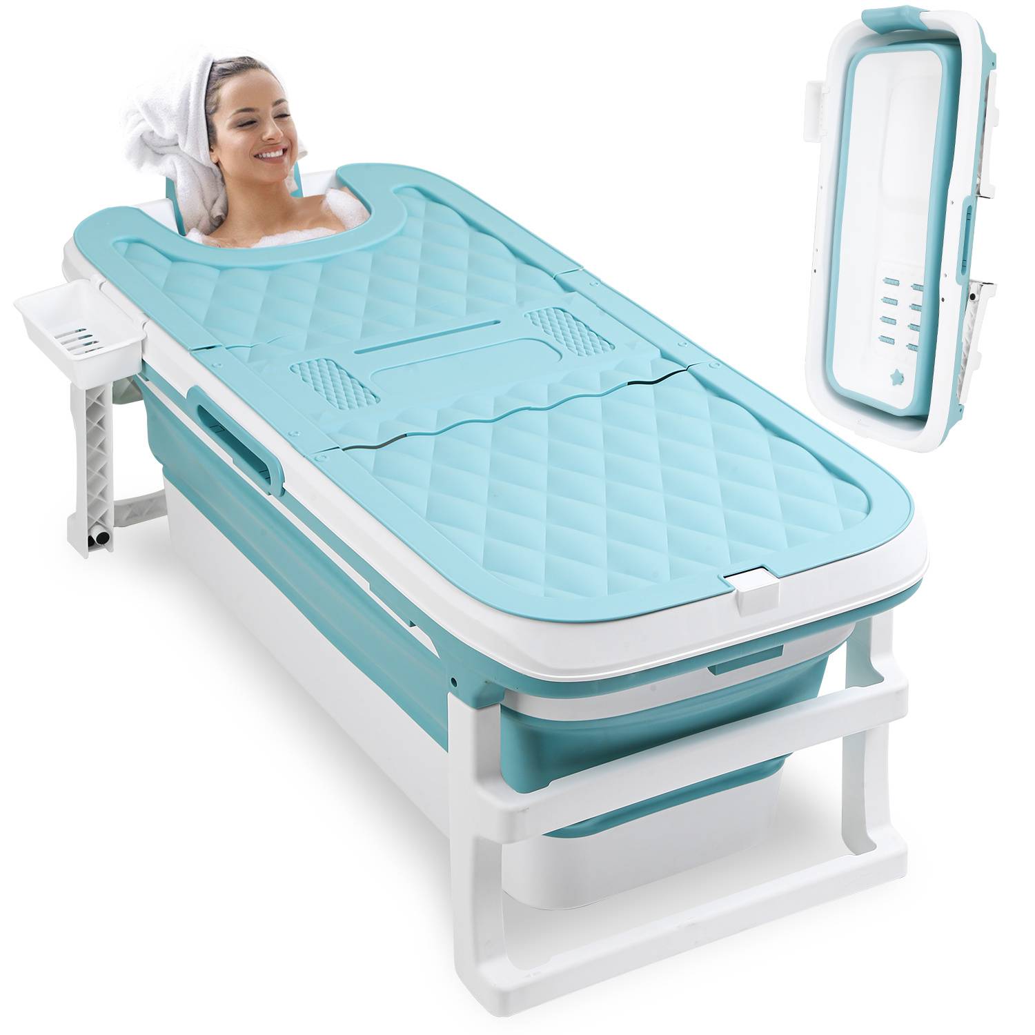 Badewanne Erwachsene 149x60x50cm Faltbare Mobile Badewanne Tragbar mit Abdeckung für Dusche Spa