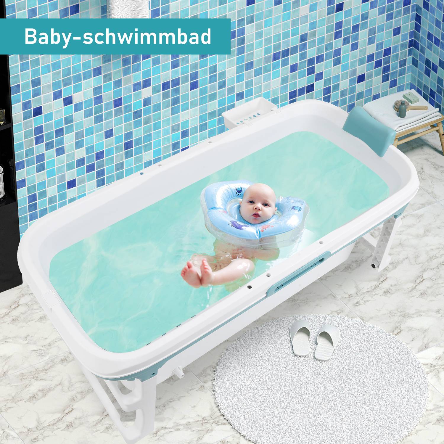 Badewanne Erwachsene 149x60x50cm Faltbare Mobile Badewanne Tragbar mit Abdeckung für Dusche Spa